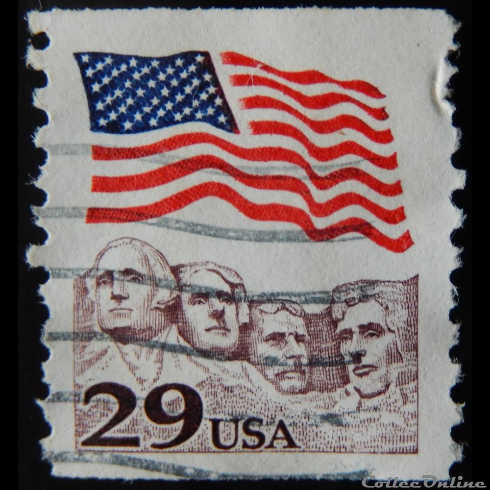 Etats Unis 01932 drapeau et mont Rushmore 29c de 1991 timbre amerique etats unis 01932 drapeau et mont rushmore 29c de 1991