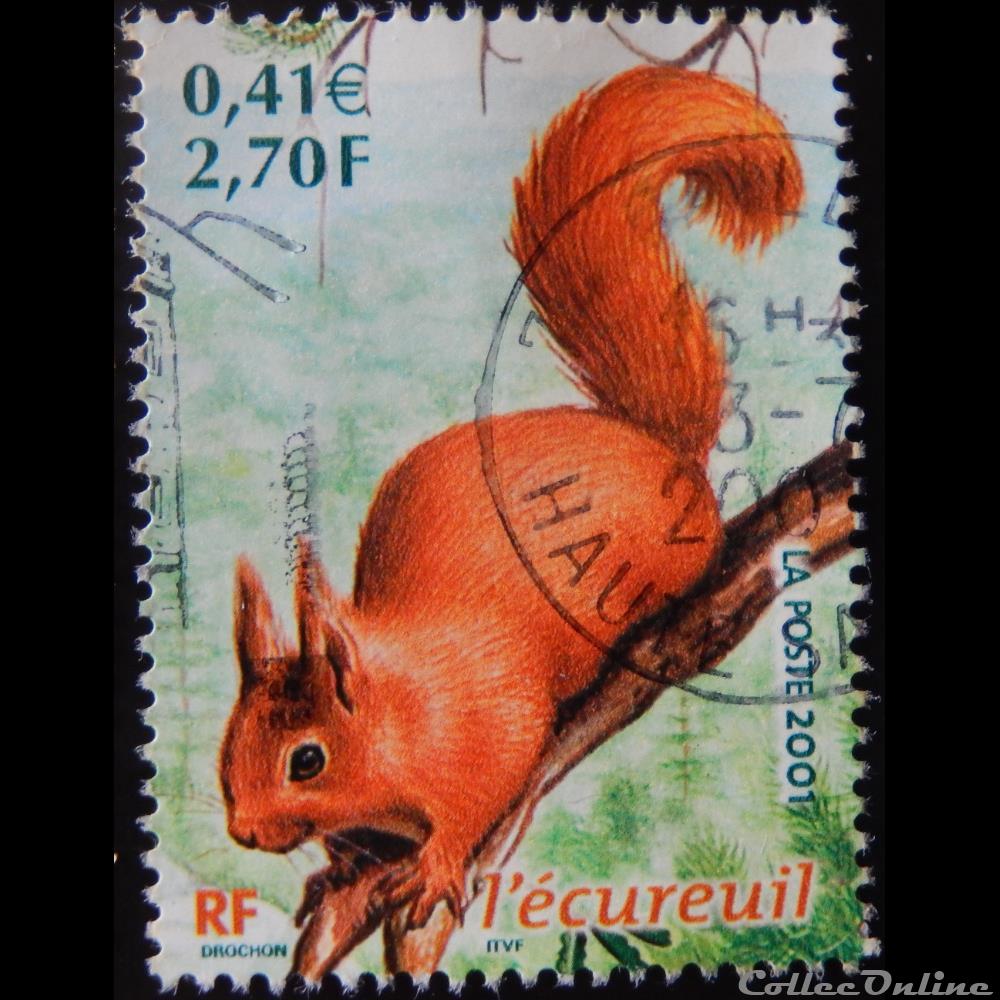 timbre france 03381 animaux des bois ecureuil 2f70 0 41 de 2001