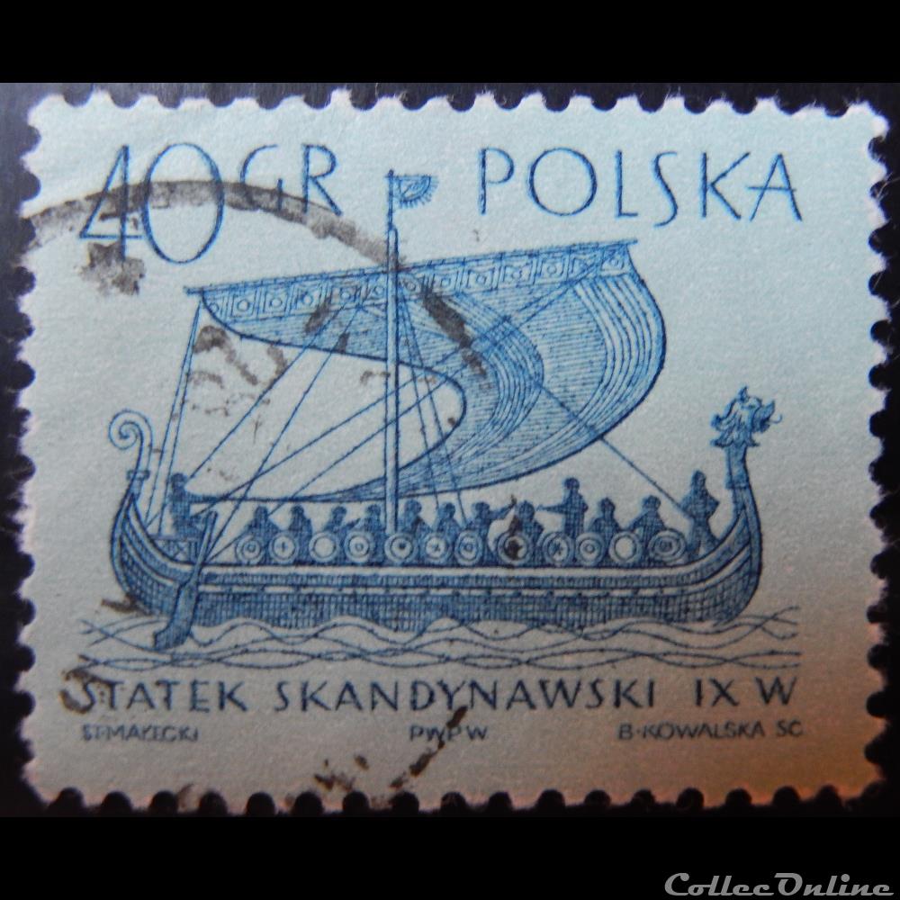 timbre europe pologne 01419 drakkar scandinave 40gr de 1965
