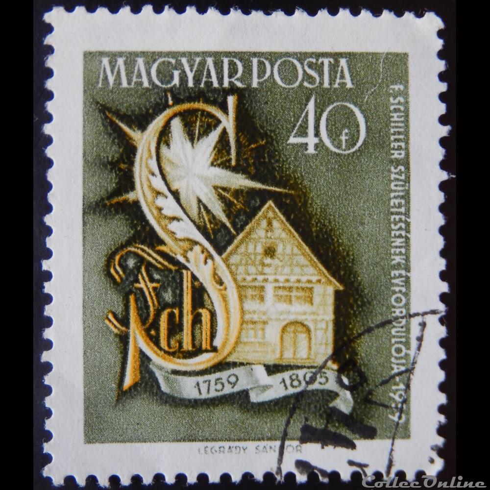 Hongrie 01311 monogramme de Schiller 40f de 1959 timbre europe hongrie 01311 monogramme de schiller 40f de 1959