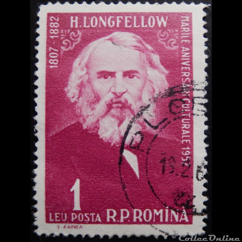 Roumanie 01577 Henry Wadsworth Longfellow, écrivain 1 Lei de 1958 timbre europe roumanie 01577 henry wadsworth longfellow ecrivain 1 lei de 1958