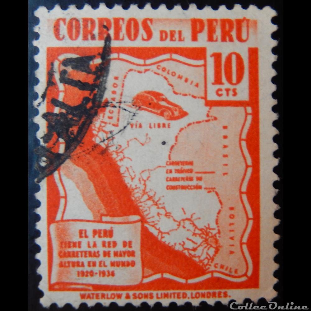 Pérou 00358 carte routière du Pérou 10c de 1938 timbre amerique perou 00358 carte routiere du perou 10c de 1938