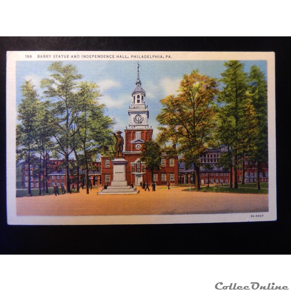 carte postale amerique alsace cpa des etats unis philadelphie statue de independance
