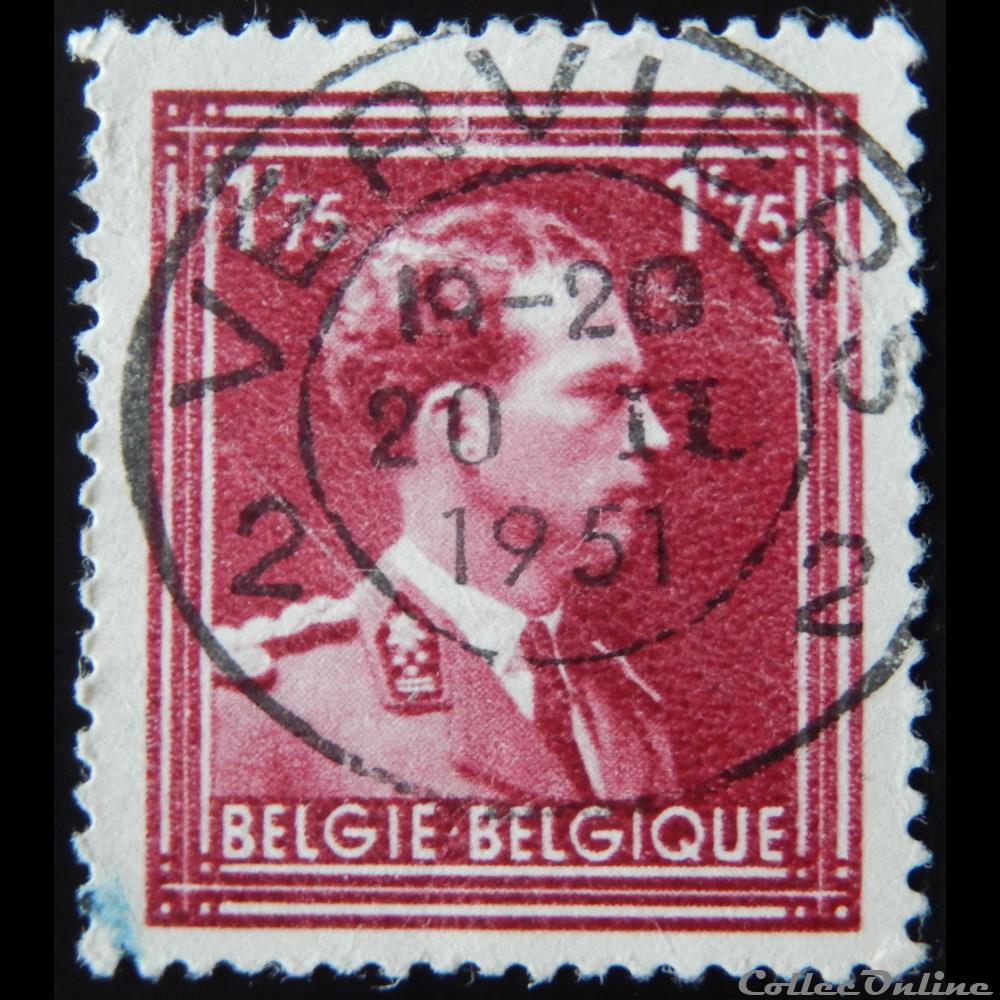 timbre europe belgique 00832 roi leopold iii 1f75 de 1950