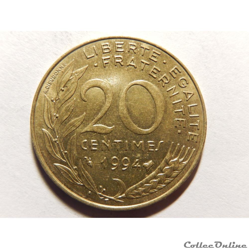 monnaie france moderne 20 centimes marianne 1994 abeille