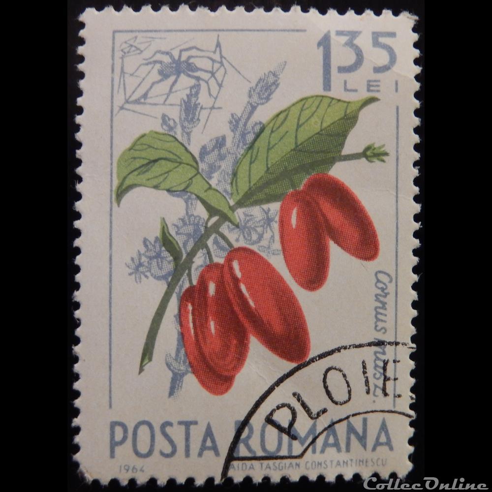 timbre europe roumanie 02089 cornouiller male et araignee 1 35 lei de 1964