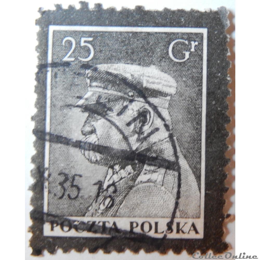 timbre europe pologne 00376 marechal pilsudski 25gr de 1935