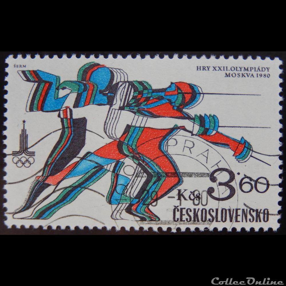 timbre europe republique tcheque tchecoslovaquie 02374 escrime 3 60 kcs de 1980