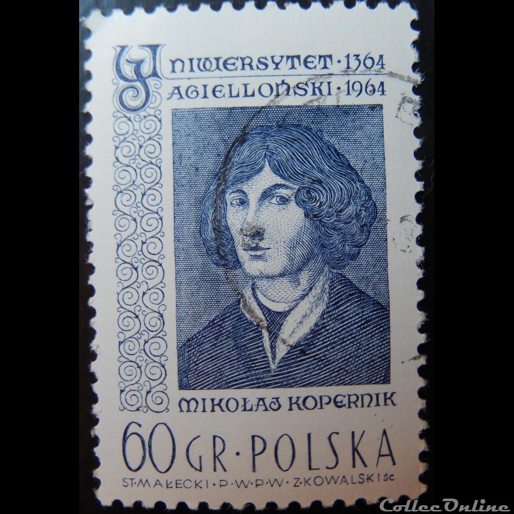 timbre europe pologne 01344 nikolas kopernik 60gr de 1964