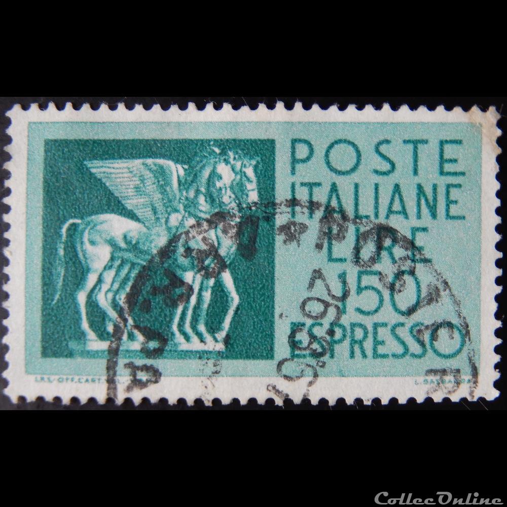 timbre europe italie e0044 chevaux ailes etrusques 150 lires de 1966
