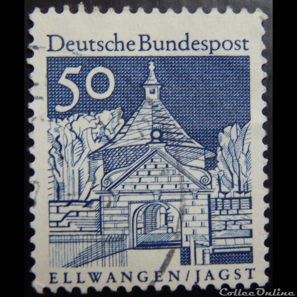 Allemagne RFA 00394 porte du château d'Ellwangen, Jagst 50pf de 1967 2 timbre europe allemagne rfa 00394 porte du chateau ellwangen jagst 50pf de 1967