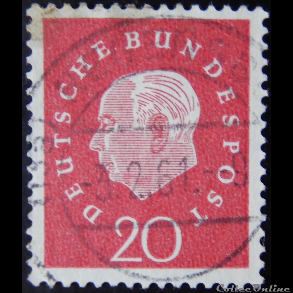 Allemagne RFA 00175 président Théodor Heuss 20pf de 1959 2 timbre europe allemagne rfa 00175 president theodor heuss 20pf de 1959
