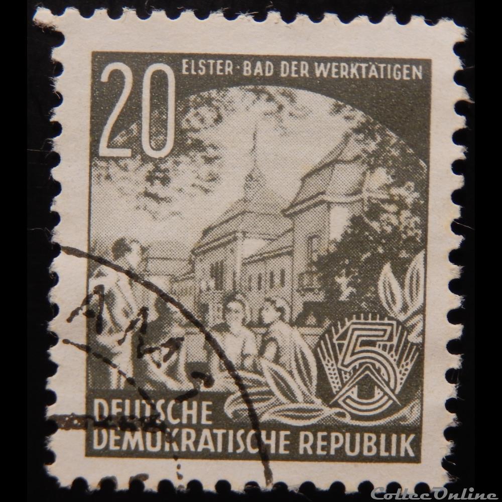 timbre europe allemagne rda 00154a bain des travailleurs elster 20pf de 1953
