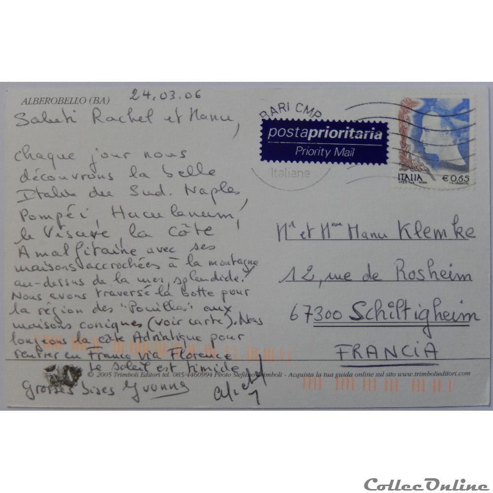 carte postale europe languedoc roussillon cp italie les pouilles alberobello