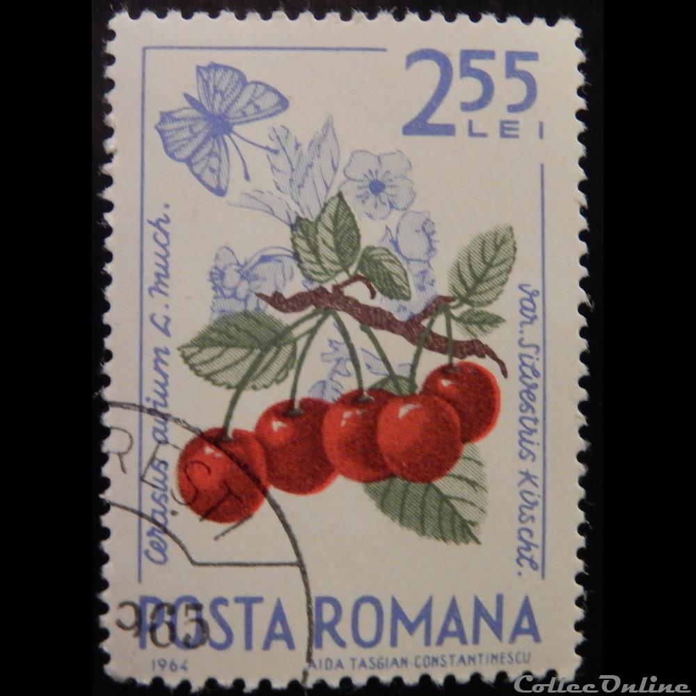 Roumanie 02091 Cerisier aigre et papillon 2.55 Lei de 1964 timbre europe roumanie 02091 cerisier aigre et papillon 2 55 lei de 1964