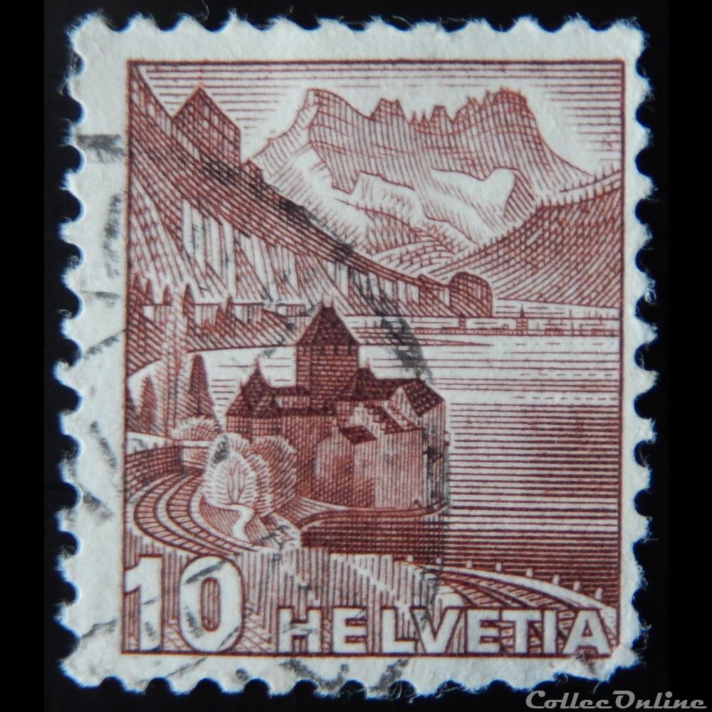 Suisse 00348 Château Chillon et dents du midi 10cts de 1939 timbre europe suisse 00348 chateau chillon et dents du midi 10cts de 1939