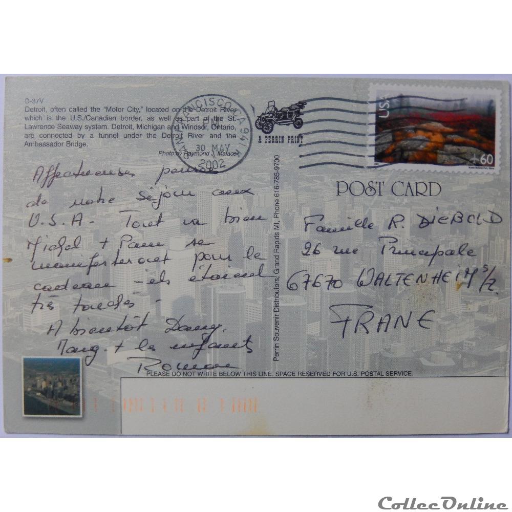 carte postale amerique languedoc roussillon cp des etats unis michigan detroit
