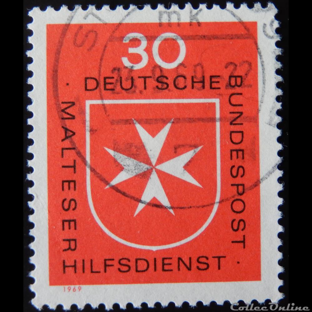 timbre europe allemagne rfa 00460 croix de malte 30pf de 1969