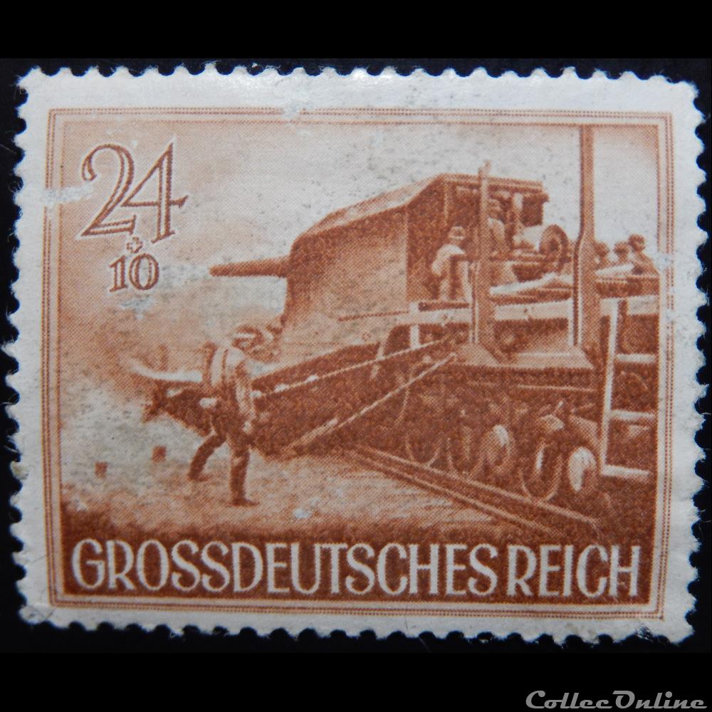 Allemagne Reich 00801 canon sur rails 24+10pf de 1944 timbre europe allemagne reich 00801 canon sur rails 24 10pf de 1944