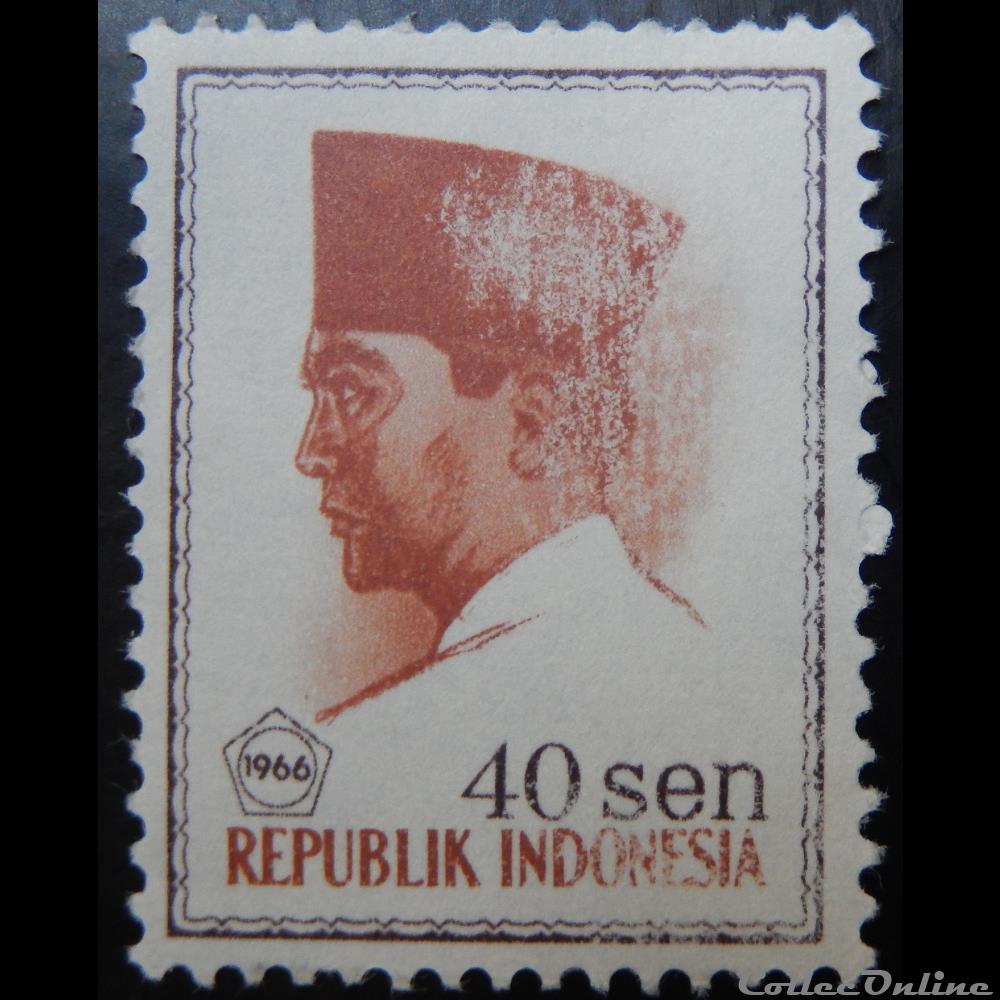 Indonésie 00462 président Sukarno 40sen de 1966 timbre asie indonesie 00462 president sukarno 40sen de 1966