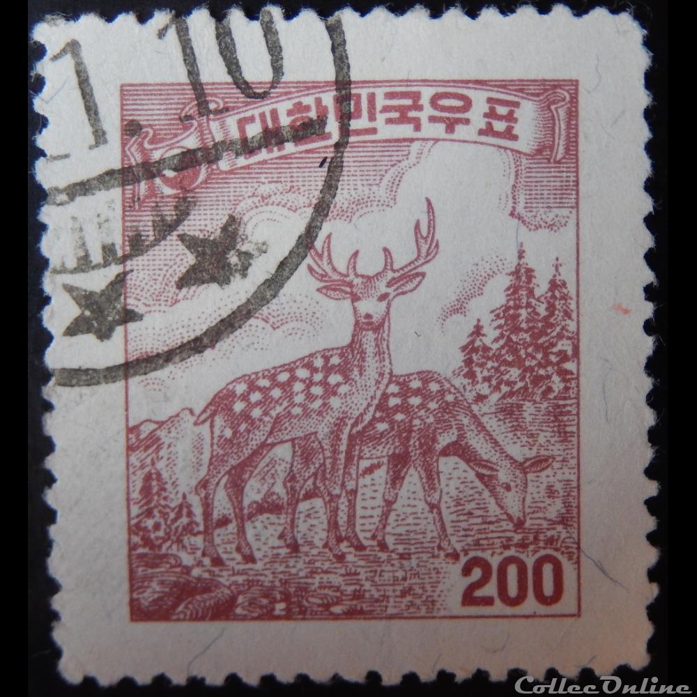 timbre asie coree du sud 00194 cerf sika 200h de 1957