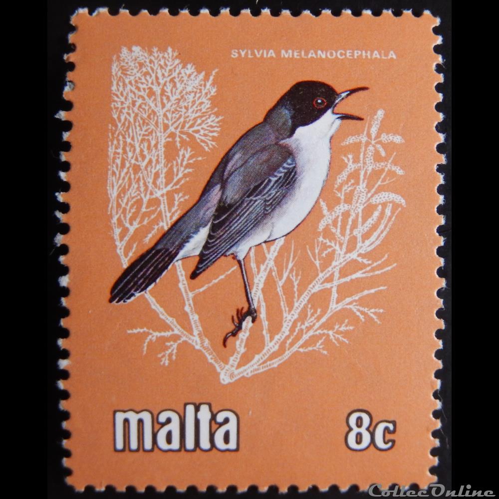 Malte 00613 fauvette mélanocéphale 8c de 1981 timbre europe malte 00613 fauvette melanocephale 8c de 1981