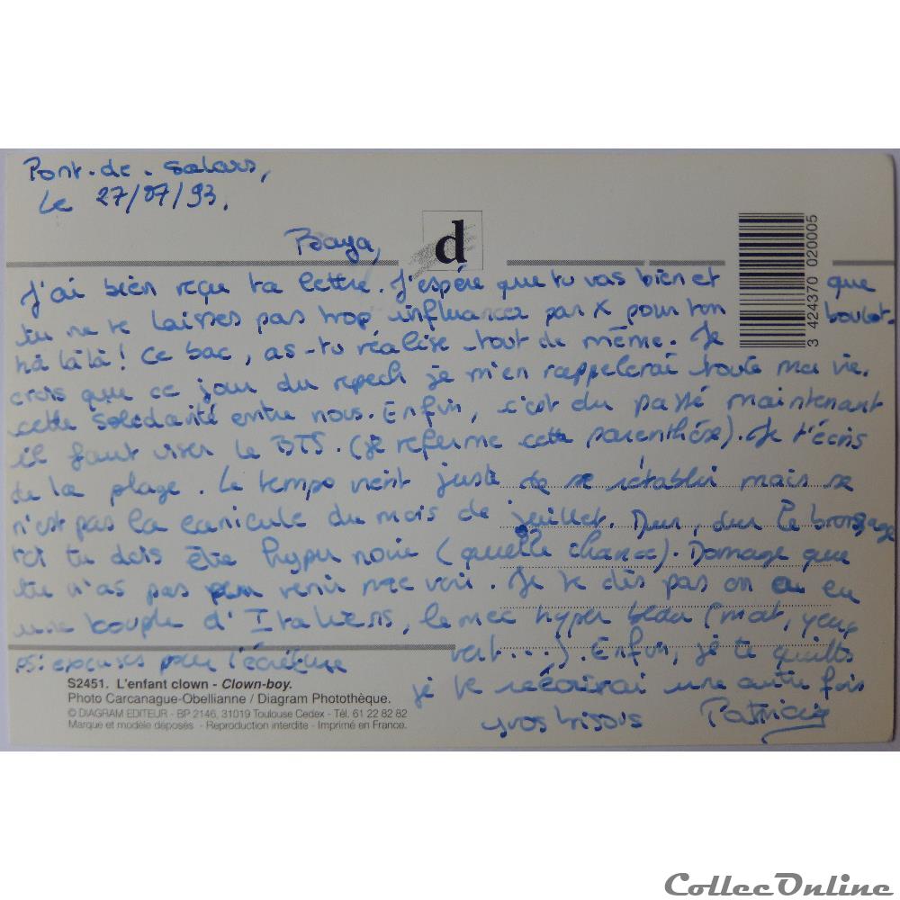 CP Enfant clown carte postale ile de france cp enfant clown