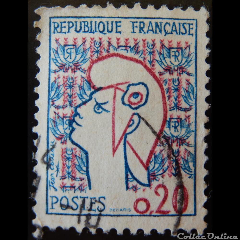 timbre france 01282 marianne de cocteau 0 20f de 1961