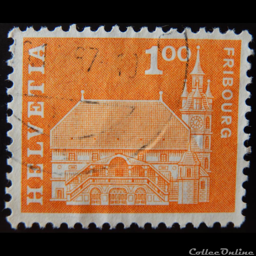 Suisse 00657 Townhall de Freiburg 1F de 1960 timbre europe suisse 00657 townhall de freiburg 1f de 1960