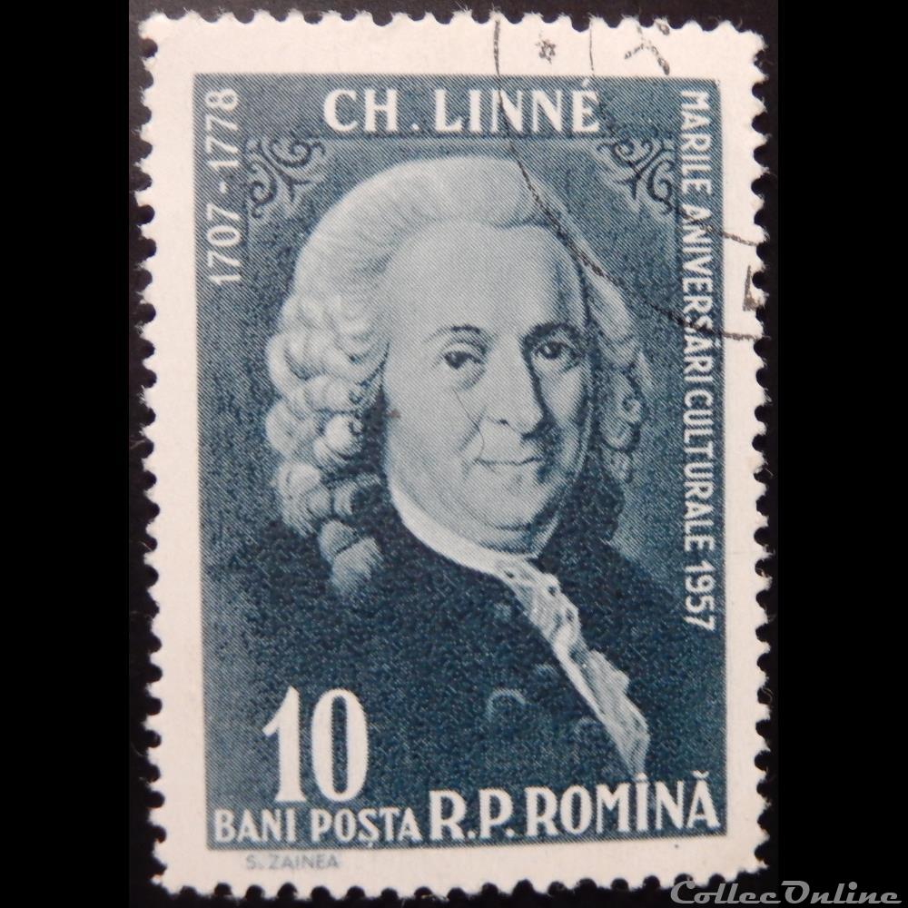 Roumanie 01573 Carl Von Linné, naturaliste 10 Bani de 1958 timbre europe roumanie 01573 carl von linne naturaliste 10 bani de 1958