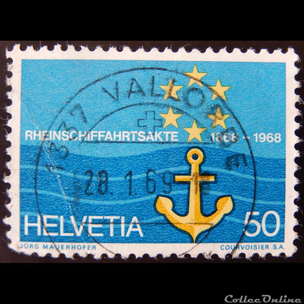 Suisse 00814 Drapeau de la Commission Centrale du Rhin 50cts de 1968 timbre europe suisse 00814 drapeau de la commission centrale du rhin 50cts de 1968