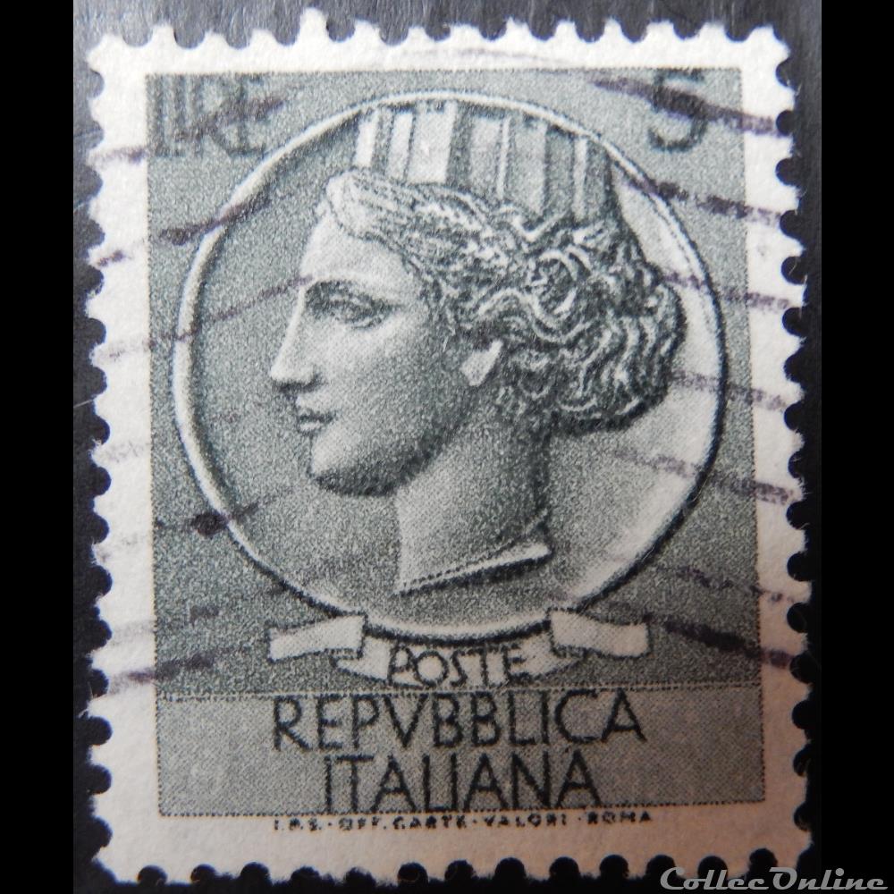 Italie 00648 pièce de Syracuse 5 lires de 1953 3 timbre europe italie 00648 piece de syracuse 5 lires de 1953