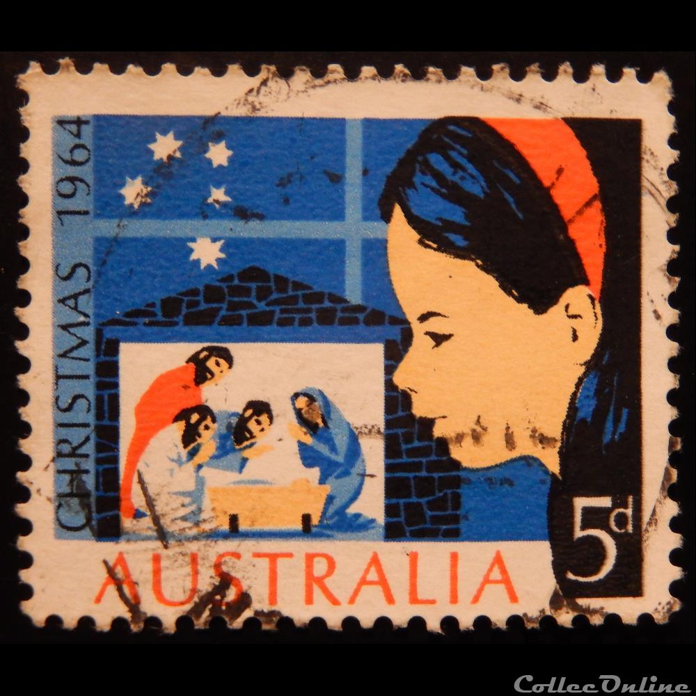 timbre oceanie australie 00307 fille regardant la scene de la nativite 5d de 1964