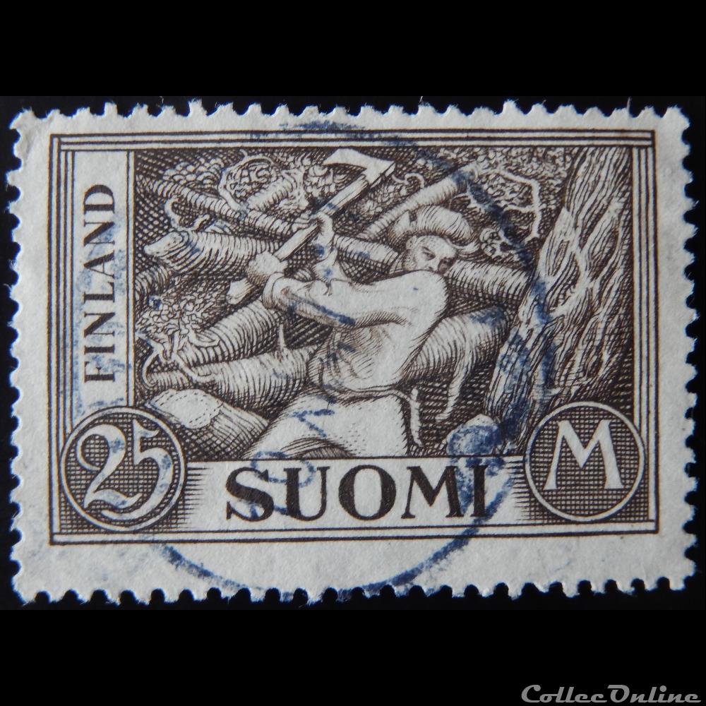 Finlande 00155 bucheron 25M de 1930 timbre europe finlande 00155 bucheron 25m de 1930