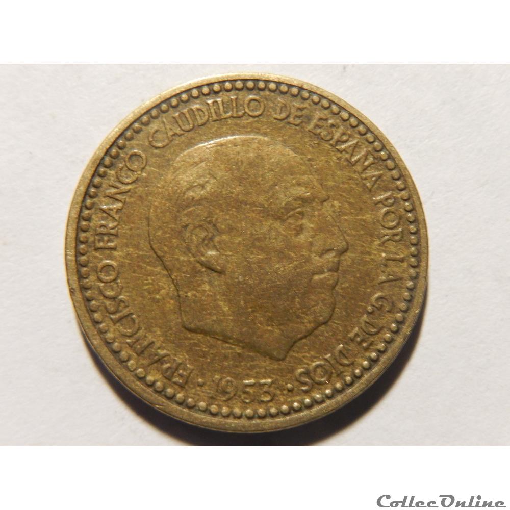 Espagne, 1 peseta de 1953, étoile 1963 2 monnaie monde espagne 1 peseta de 1953 etoile 1963