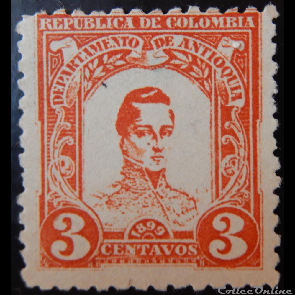 timbre amerique colombie 00103 general cordoba 3c de 1899