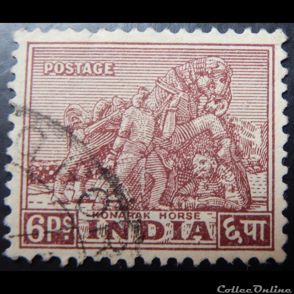 Inde 00008 cheval Konarak (monument) 6Ps de 1949 timbre asie inde 00008 cheval konarak monument 6ps de 1949