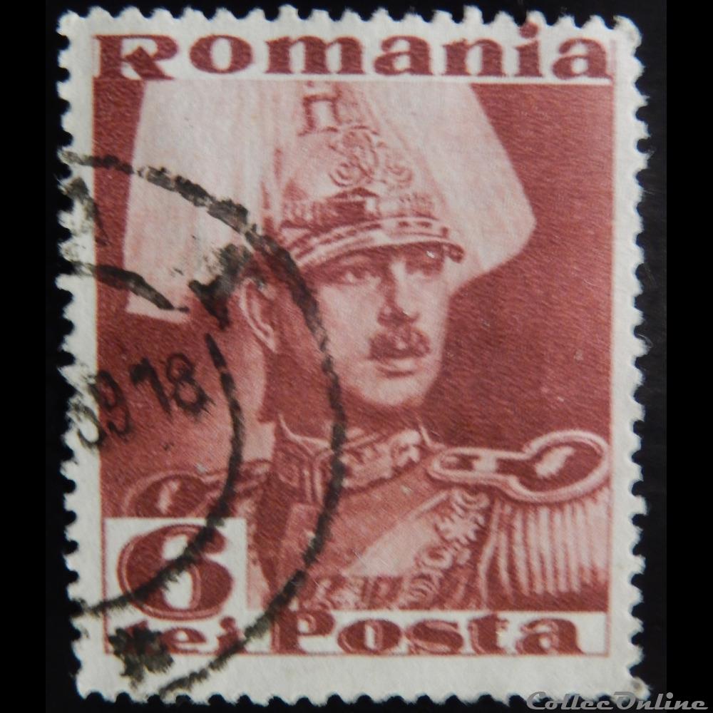 timbre europe roumanie 00474 roi carol ii en casque a plumes 6 lei de 1934