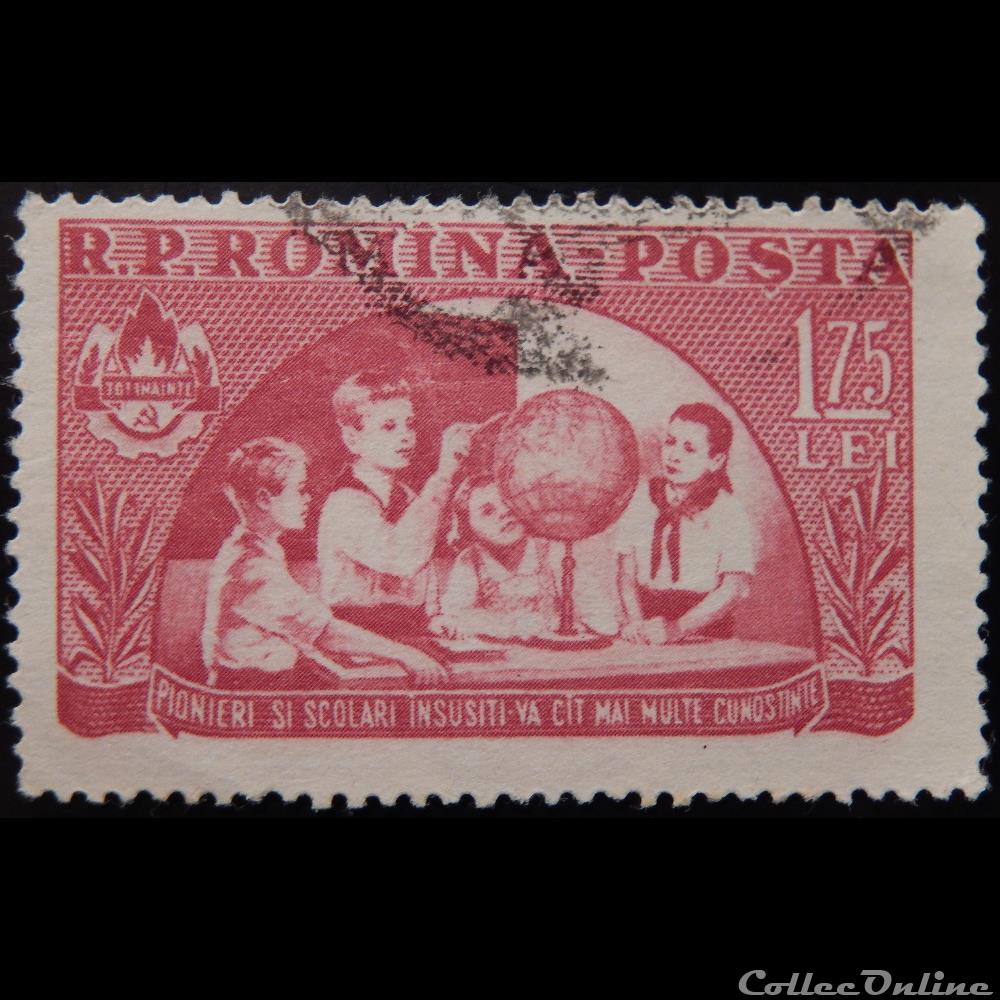 Roumanie 01349 Globe et jeunes scouts 1.75 lei de 1954 timbre europe roumanie 01349 globe et jeunes scouts 1 75 lei de 1954
