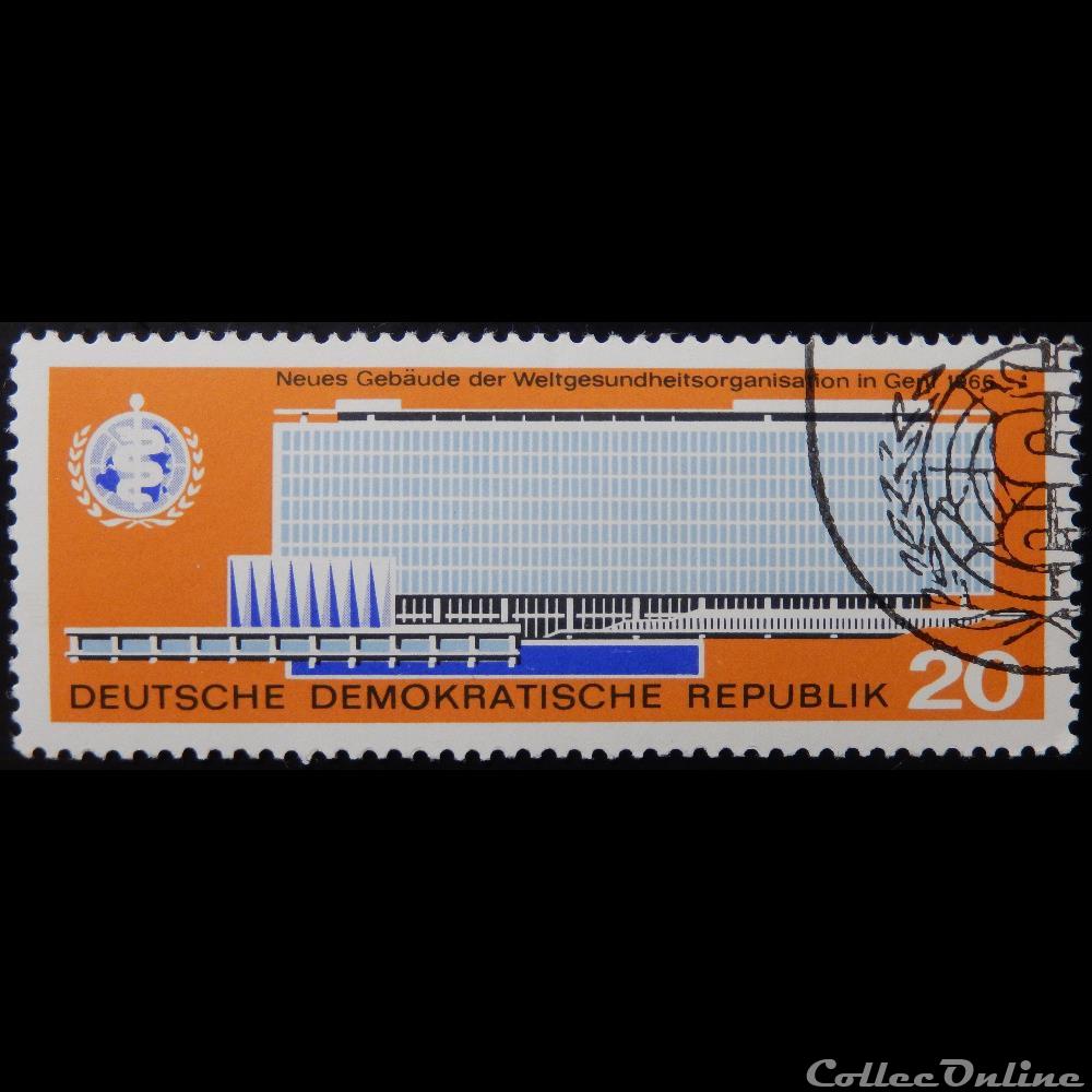 Allemagne RDA 00875 nouveau bâtiment de l'OMS 20pf de 1966 timbre europe allemagne rda 00875 nouveau batiment de oms 20pf de 1966