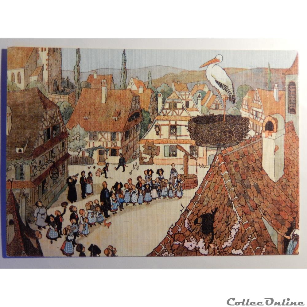 CP Hansi, La Cigogne de notre village est revenue! Le printemps arrive... carte postale france alsace cp hansi la cigogne de notre village est revenue le printemps arrive