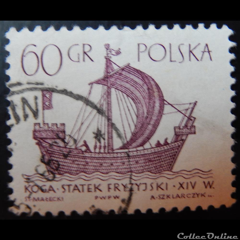 timbre europe pologne 01420 bateau cogue 60gr de 1965