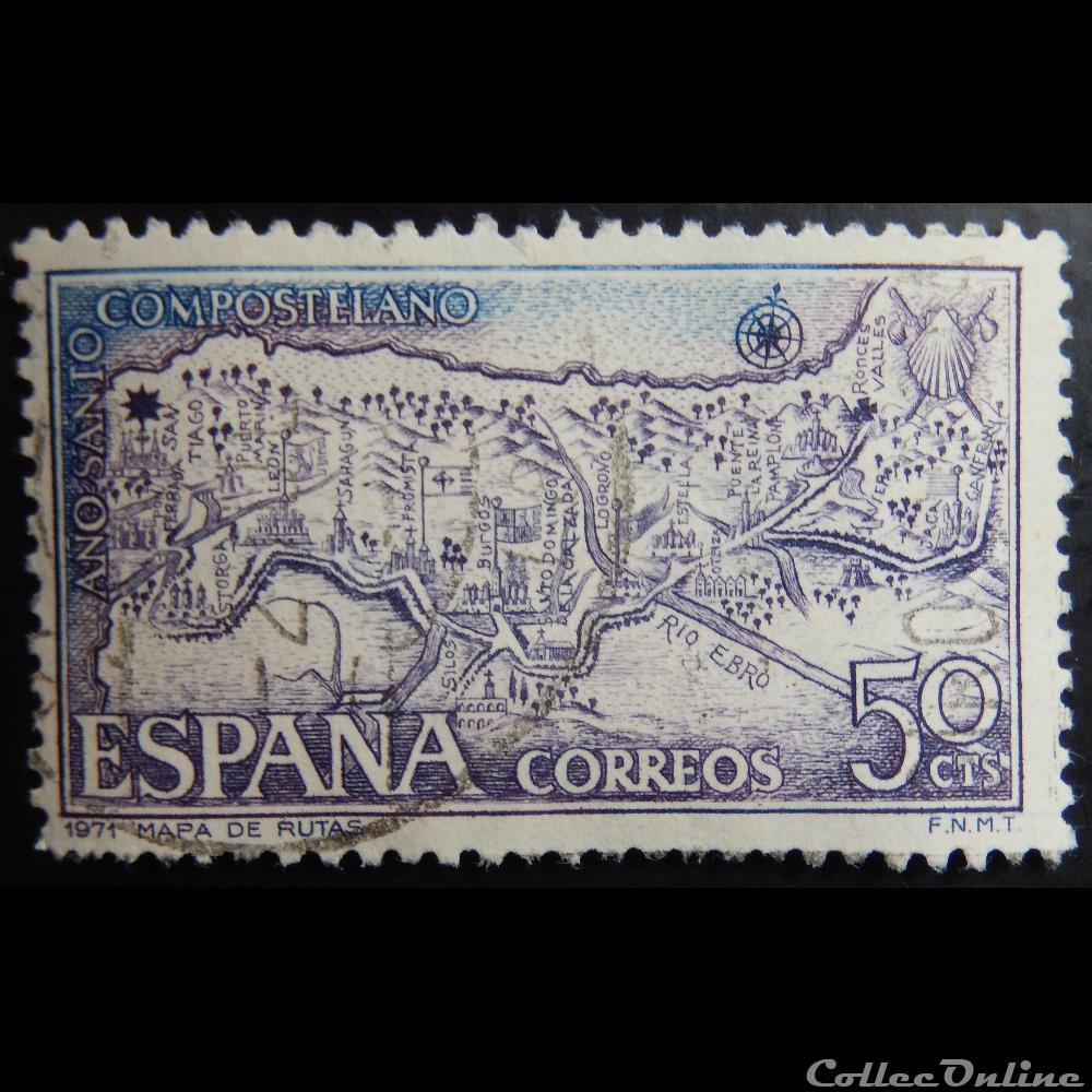 Espagne 01700 carte chemin de St Jacques de Compostelle 50c de 1971 timbre europe espagne 01700 carte chemin de st jacques de compostelle 50c de 1971