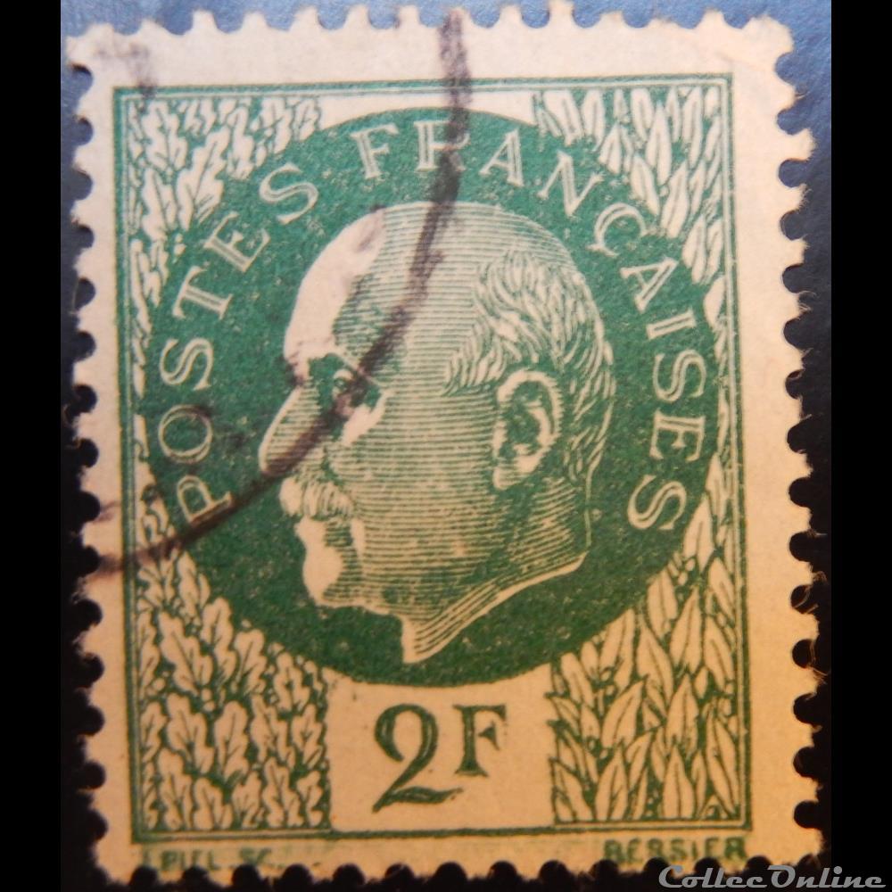 00518 Maréchal Pétain, type Bersier, 2 F vert timbre france 00518 marechal petain type bersier 2 f vert