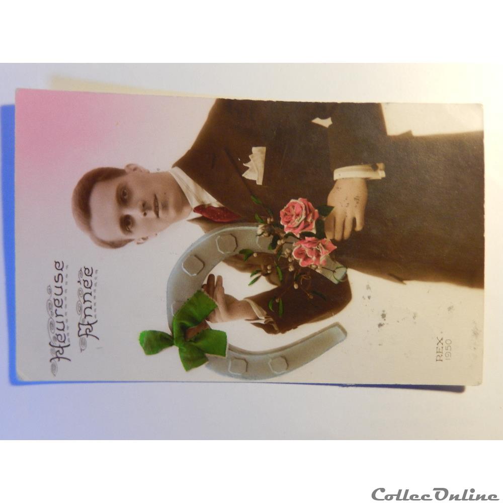 carte postale alsace cpa heureuse annee homme avec fer a cheval