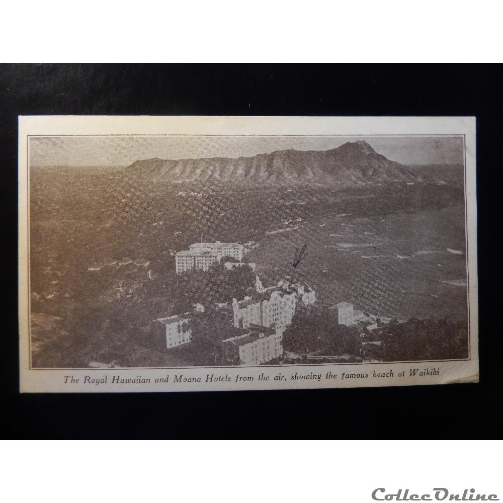 CPA de Hawaï, photo aérienne des hôtels Royal Hawaiian et Moana, vue sur la célèbre plage de Waikiki carte postale amerique alsace cpa de hawai photo aerienne des hotels royal hawaiian et moana vue sur la celebre plage de waikiki