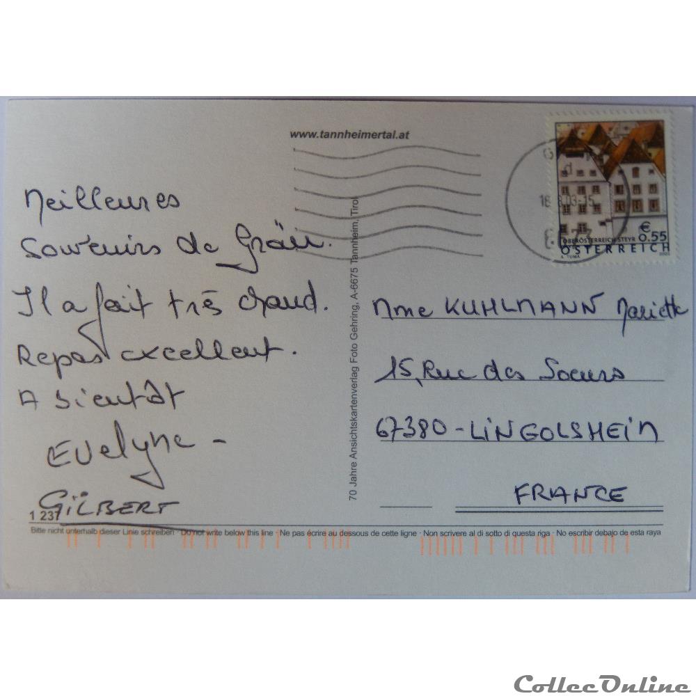 CP d'Autriche, Tirol, Tannheimer Tal carte postale europe lorraine cp autriche tirol tannheimer tal