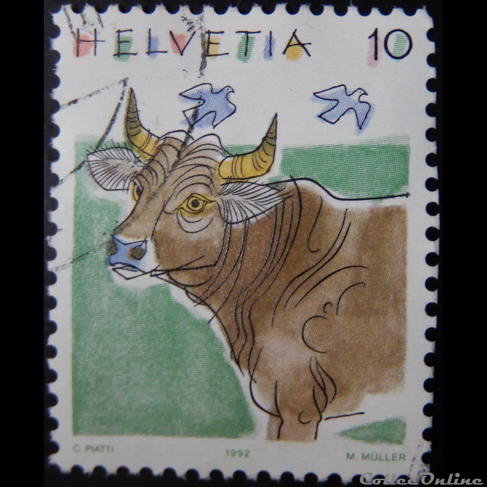 Suisse 01389 Vache 10cts de 1992 timbre europe suisse 01389 vache 10cts de 1992