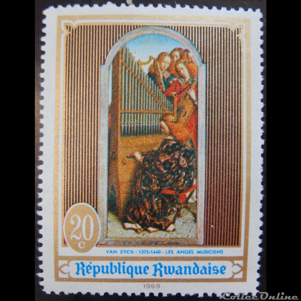 Rwanda 00295 les Anges musiciens 20c de 1969 timbre afrique rwandum rwanda 00295 les anges musiciens 20c de 1969