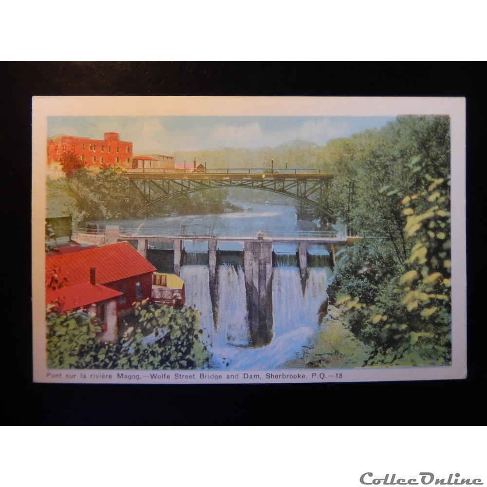 carte postale amerique bretagne cpa du canada sherbrooke le pont sur la riviere magog quebec